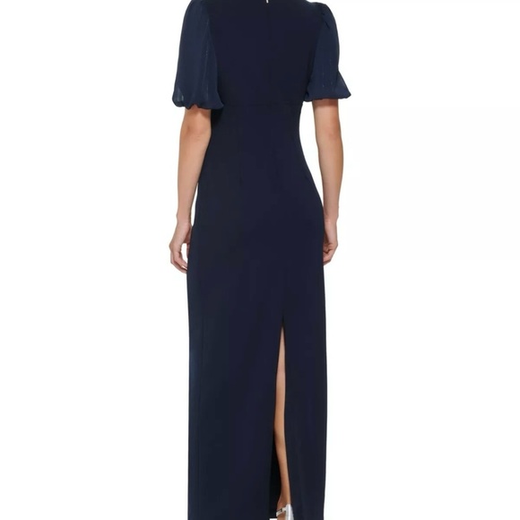 DKNY Women’s Cocktail Dress size 2 Navy Blue Full Length Pouf Sleeve Mermaid - Picture 5 of 15